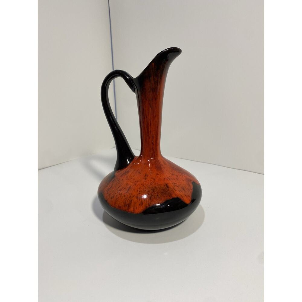 Vintage Mid Century Evangeline Lava Vase Pottery Red And Black